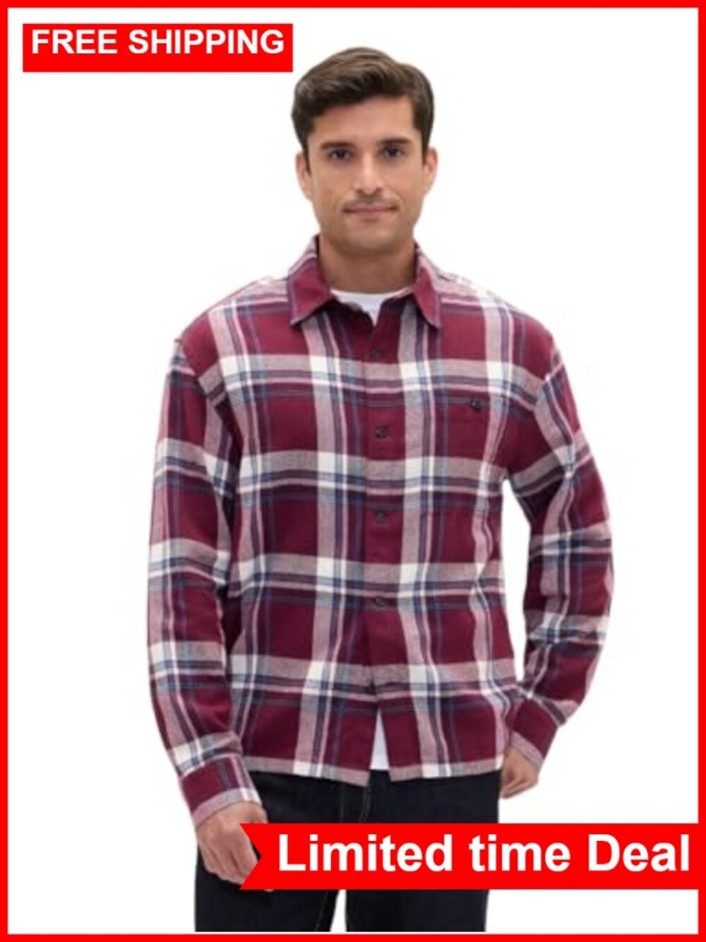 Boxy Long Sleeve Flannel Button Down Shirt 100% Cotton Oversized Plaid